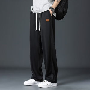 GentEssential Mens Ice silk Mop Pants Summer Thin Korean style Trendy Casual Trousers Loose Drawstring Wide