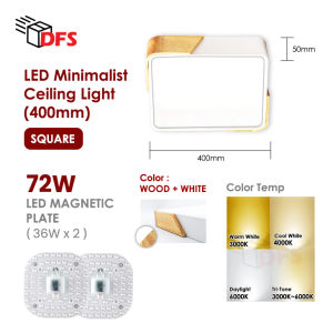 [Free LED Plate]DFS LED Ceiling Light 400MM 48W/72W/96W/120W Tri-tone Wood With Black/White Casing Modern Ceiling Nordic Bedroom Light