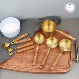 🇲🇾 Premium Copper-colored Acacia Wooden Handle Measuring Spoon Stainless Steel Pengukur 铜色相思木木柄量勺不锈钢量勺量匙