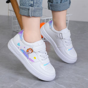 【COD】Girls sport shoes breathable sneakers Velcro shoes for kids white shoes(size 26-37)