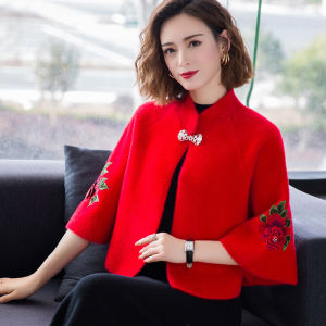 MAYIT Lông chồn giả Khăn choàng thêu Dày Thu Đông Khăn Choàng Áo Len Ngắn Thời trang nữ Sang trọng Áo khoác nhung Váy dạ tiệc đám cưới