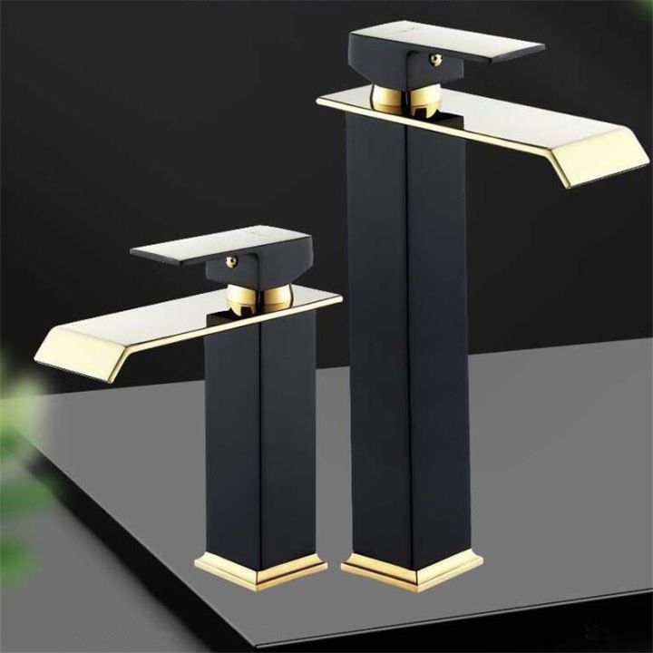 Bathroom Basin Faucet Gold and Black Waterfall Faucet Brass Bathroom