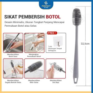 Sikat Pembersih Botol Brush Cleaning Pencuci Botol Gelas Gagang Panjang Sikat Bahan Silikon Alat Rumah tangga Bottle Silicone Serbaguna