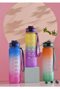 Botol Minum 1 Liter Sedotan Free Stiker 2D 3D / Botol Motivasi Gradasi 1000ml Botol Minum Olahraga