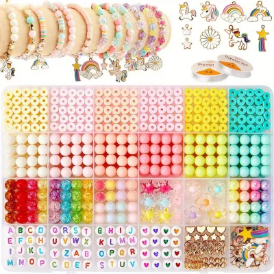 1340 pcs DIY Beads Bracelet Making Kit Set With Charms Scissor and String Creative Handcrafts Toys For Kids Girl