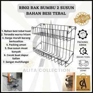 RB 02 RAK GANTUNG BUMBU DAPUR SUSUN 2 WARNA HITAM BAHAN BESI TEBAL HARGA MURAH BARANG BERKUALITAS PROMO DISKON TERLARIS