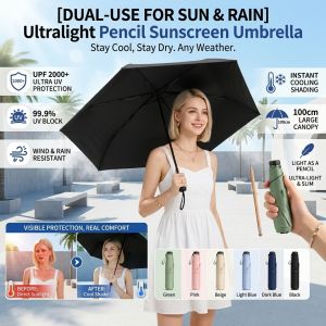 Ultra Light Sun Umbrella Compact Automatic Folding Umbrella Dual Use Rain And Sun Protection Pencil Design Portable UV Block Travel Umbrella