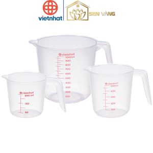 Bộ 3 ca đong mini nhựa VIỆT NHẬT 250ml 500ml 1L - Trong suốt vạch chia định lượng - 6010