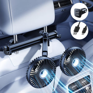 OATSBASF Car Fan Rear Seat Dual Fan Aluminum Alloy Support Rod USB Rechargeable Fan Air Cooling Fan With Car Charger