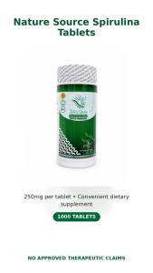 Nature Source Genuine Natural Spirulina Tablets Dietary Supplement 1000 Tablets Plant-Based Daily Nutrition Support FDA Approved
