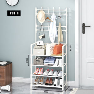 Stand Hanger Gantungan Baju / Rak Sepatu 4 Susun / Rak Portable Multifungsi / Rak Sepatu Penyimpanan Jaket Topi / Rak Jemuran Serbaguna / Shoe Hat Rack