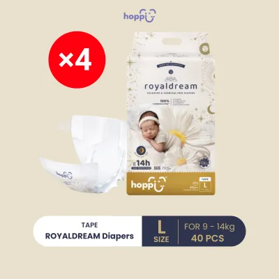 [Carton] HOPPI Royal Dream Diapers - Tape × 4 (NB66s / S56s / M44s / L40s)