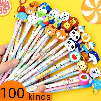 1Pcs Cute Pencil With Eraser Rubber Head Study Cartoon Children Gift Kids School Supplies Stationery
