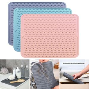 Silicone Dish Drying Mat Table Placemat Kitchen Heat Resistant Draining Tableware Cushion Pad Non-slip Silicone Mat