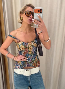 Women Vintage Floral Corset Top Wide Strap Peplum Hem Bustier Tank Top Sleeveless Retro Aesthetic Camisole Vest Streetwear2026