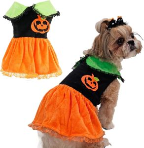 Dog Pumpkin Costume for HalloweenVelvet Halloween Dog Cat Pumpkin Dress Halloween Pumpkin Dog Costume for Small Dogs GirlFrenchie Yorkie Chihuahua Halloween Costumes(XXLargePumpkin)