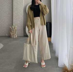 Aissyah_Officiial Kulot Celana Linen Hightwaist Premium Model Korea Kancing Depan Resleting