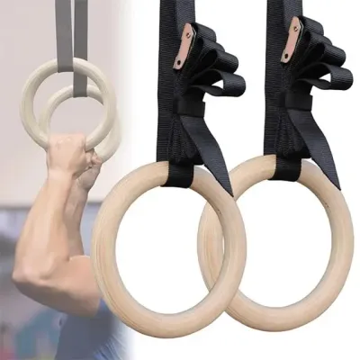 【Be worth】 1 Pair Of Wooden Gymnastics Rings 28 Mm With Straps Home Gym Equipment Workout Rings Calisthenics Home Indoor Fitness Gym