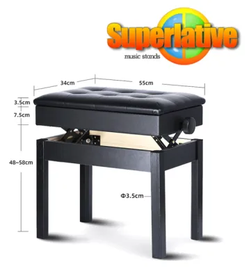 Superlative Stands Double Seater Piano Bench Music Keyboard Stool Height Adjustable Comes With Bookcase Storage PU Leather Black Color
