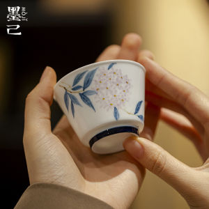 墨己玉泥白瓷手绘团花主人杯功夫茶具家用粉彩绣球花品茗杯茶杯