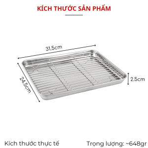 PVN84182 Khay Ráo Dầu Inox 304 Kèm Vỉ Lưới – Khay Inox Kèm Vỉ Nan Inox Ráo Nước Nhiều Cỡ