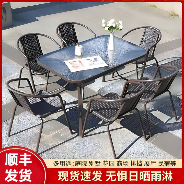 Outdoor table and chair courtyard with umbrella Outdoor outdoor