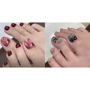 Press on ToenailsShort Square Fake Toe NailFull Cover Glossy Acrylic ToenailsGlitters Press on Toenails For Womens