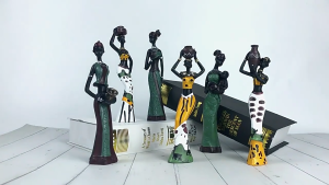 African Lady Resins Sculpture Pack of 3 Ethnic Tribal Woman Abstract Statues Figurine Decors for Office and Bedroom Home