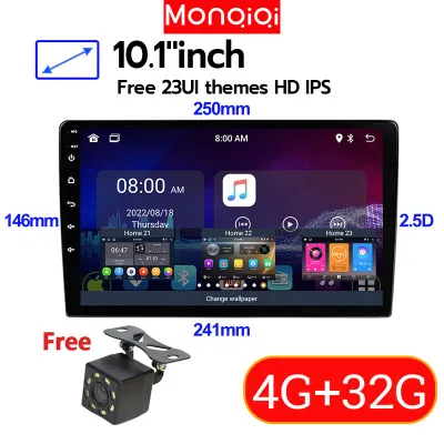 MONQiQi Gps Navigasi Mobil Layar Ips 2Din 9inci 4 GB RAM 32 GB Android 12 Mobil Radio Stereo HD 1080P 2.5D Kaca Antigores Mobil 10.1 MP5 Player dengan Bluetooth/head unit android car play