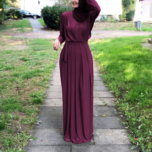 Women Abaya Muslimah Dress Plain Jubah Baju Kurung Kaftan Muslim Long Sleeve Dress Plus Size Maxi Dress Elegant Evening Dress 【Without headscarf】