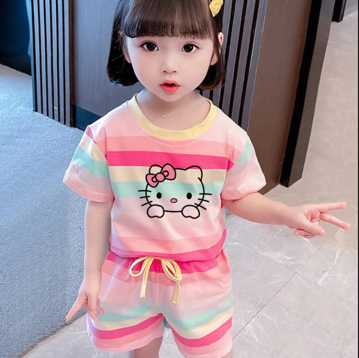 Kids Girl Clothes Sets Cotton Short Sleeve Girls 2PCS/Set T-Shirt+