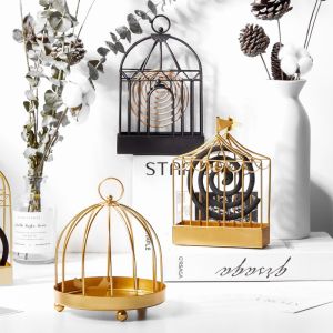 Khay Đựng Nhang Muỗi Phong Cách Bắc Âu Lồng Chim Sắt Vàng - Hộp Đựng Nhang Muỗi Treo Tường