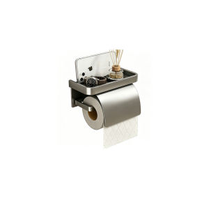 Space Saving Tissue Holder Wall Mounted Toilet Tissue Holder Shelf Bathroom Wall Organizer No Drill With Phone Tray