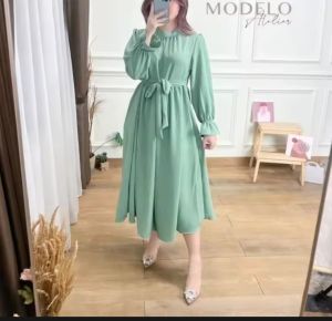 Rubby mini dress/Dress midi simple elegant/Baju wanita muslim matt material crinkle air flow super lembut/dress murah model terbaru