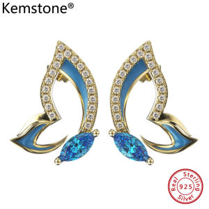 Kemstone 925 sterling Silver Màu Xanh Bướm 4A zircon bạc mạ vàng Chuỗi Vòng Tay Hạt Charm nữ trang sức quà tặng cho phụ nữ đồ trang sức quà tặng