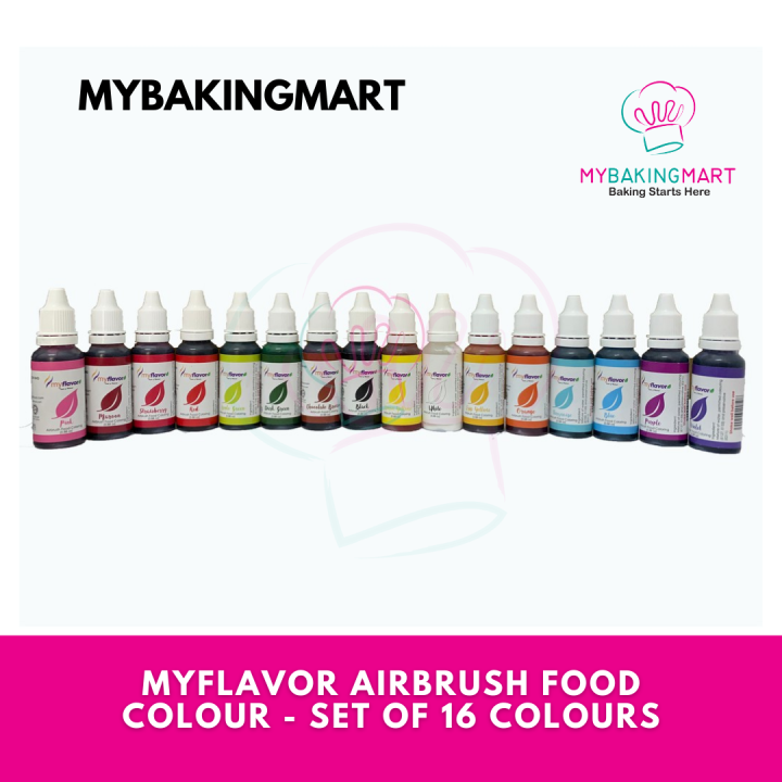 Myflavor Airbrush Edible Food Coloring Set of 16 Color x 25g (0.88oz