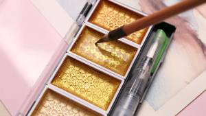 Tinge Portable Metallic Water Color Paint 8 Shimmery Colors Artist Glitter Solid Watercolors with 1 Water Brush Pen for Artists Students and Painting Beginners