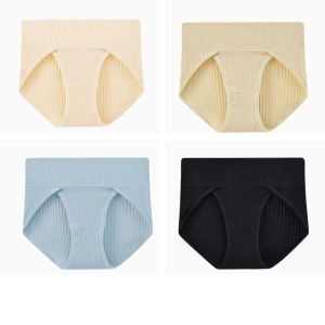 KUCHAR 4PCS High fork Panties for Women Cotton Antibacterial Mid-waist Elasticity Micro Pressure Tummy Control Underwear Womens Briefs