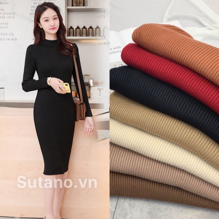 Váy ( Đầm ) len ôm body dài tay nút phong cách HQ | Shopee Việt Nam