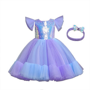 LaShiny 2 Pieces Christmas Girl Kids Party Dress Purple Long Gown For Girls Elegant Children Party Dress for 8 Years Old