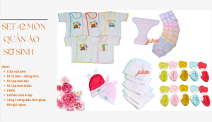 [ TẶNG VÒNG DÂU TẰM] Set 42 Món Quần Áo Sơ Sinh Trắng Gồm 5 áo cotton + 5 khăn sữa + 2 nón + 10 cặp bao tay + 10 cặp bao chân + 10 tã dán đóng tã