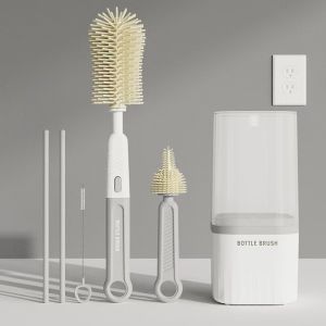 Bottle and Straw Brush Set 6 in 1 Portable Travel Silicone Brush Baby Bottle Feeding Bottle Brush