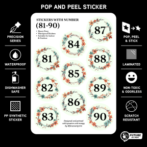 Set Number Stickers of 1-100 Alphabet Letter A-Z Symbols. Premium Sticker Label. For Restaurant Dining Table Nombor Meja