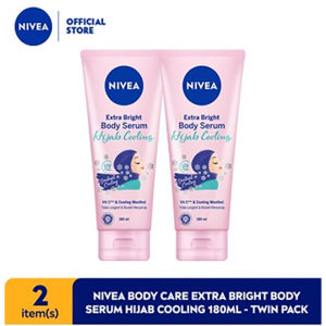 (PAKET HEMAT ISI 2) NIVEA Body Serum Extra Bright Hijab Cooling 180ml - Hand body serum lotion moisturizer mencerahkan kulit kusam badan glowing brightening tone up melembabkan kering halal - 95% Vitamin C UVA UVB Filter Peppermint menthol 0% alkohol