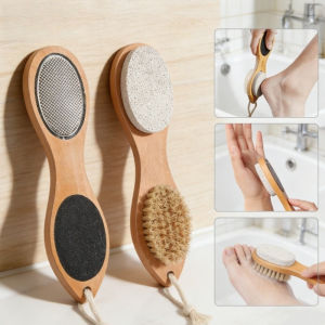 4 In 1 Foot Care Wood Brush Foot Dead Skin Remover Pedicure Grinder Calluses Treatment Tool