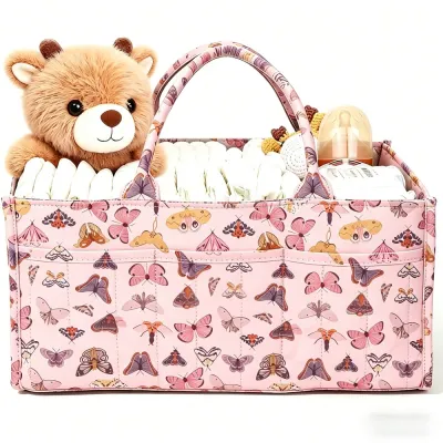 MADEWITH Large Capacity Baby Diaper Caddy Organizer Portable Newborn Essentials Diaper Bag Floral Nursery Storage Basket Gift for Baby Shower
