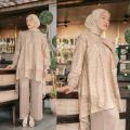 New One Set Tunik Naeva Baju Setelan Wanita Atasan Tunik Brokat Celana Kulot Polos Kekinian. 