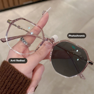 Kacamata Photochromic Anti Radiasi Yang Indah Pria Wanita Bingkai Poligonal Yang Nyaman
