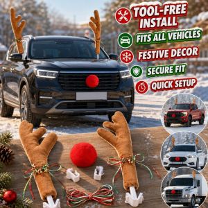 Christmas Car Decoration Set Reindeer Antlers With Red Nose Universal Fit For Cars Trucks SUVs