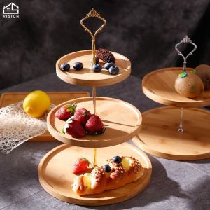 วิสัยทัศน์หลายชั้นผลไม้ขนมขนมขบเคี้ยวถาดขนมสําหรับบ้านคลาสสิกเค้กไม้งานแต่งงานงานเลี้ยงวันเกิดอาหารค่ําคัพเค้กชั้นวางจาน